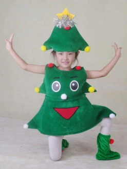 Christmas Green Santa Tree Costume Polyester Fiber Hat Dress Christmas Holidays Costumes Full Set -Christmas Costumes Store 202110281517065892340