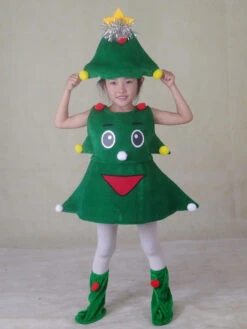 Christmas Green Santa Tree Costume Polyester Fiber Hat Dress Christmas Holidays Costumes Full Set -Christmas Costumes Store 202110281517069091495