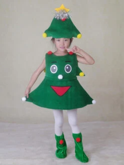Christmas Green Santa Tree Costume Polyester Fiber Hat Dress Christmas Holidays Costumes Full Set -Christmas Costumes Store 202110281517072544860