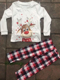 Family Christmas Pajamas Polyester Floral Print Red Plaid Pants White Blouse 2-Piece Set -Christmas Costumes Store 202110302008291169468