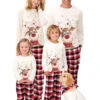 Family Christmas Pajamas Polyester Floral Print Red Plaid Pants White Blouse 2-Piece Set