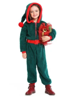 Kids Jumpsuit For Christmas Green Polyester Fiber Christmas Holidays Costumes