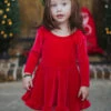 Kids Tunic Dress For Christmas Red Polyester Fiber Christmas Holidays Dress