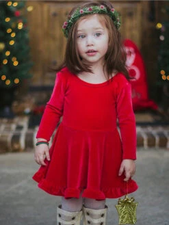 Kids Tunic Dress For Christmas Red Polyester Fiber Christmas Holidays Dress