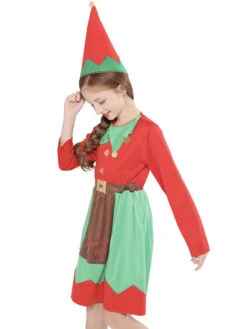 Kids Tunic Dress For Christmas Red Polyester Fiber Hat Dress Christmas Holidays Costumes Full Set -Christmas Costumes Store 202110302010322168343