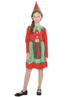 Kids Tunic Dress For Christmas Red Polyester Fiber Hat Dress Christmas Holidays Costumes Full Set -Christmas Costumes Store 202110302010325293501