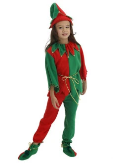 Kids Christmas Costume Red Polyester Fiber Top Hat Pants 3-Piece Set Christmas Holidays Costumes