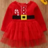 Tunic Dress For Christmas Red Polyester Fiber Christmas Holidays Party Dress