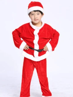 Unisex Christmas Santa Costume Set Red Polyester Fiber Color Block Christmas Holidays Costumes