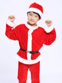 Unisex Christmas Santa Costume Set Red Polyester Fiber Color Block Christmas Holidays Costumes -Christmas Costumes Store 202110302010533911039