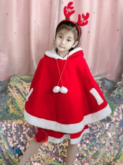 Kids Christmas Cape Red Polyester Fiber Cloak Color Block Christmas Holidays Capes -Christmas Costumes Store 202110302010537395988