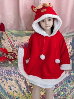 Kids Christmas Cape Red Polyester Fiber Cloak Color Block Christmas Holidays Capes -Christmas Costumes Store 2021103020105407866