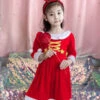 Kids Tunic Dress For Christmas Red Polyester Fiber Christmas Holidays Party Dress
