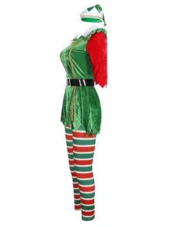 Women Christmas Tunic Dress Green Polyester Fiber Dress Hat Pantyhose Polyester Color Block Christmas Holidays Costumes -Christmas Costumes Store 202111051821000871361