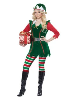 Women Christmas Tunic Dress Green Polyester Fiber Dress Hat Pantyhose Polyester Color Block Christmas Holidays Costumes