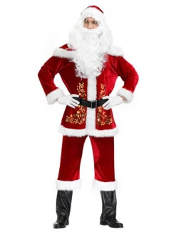 Men Christmas Costume Full Set Burgundy Polyester Fiber Hat Sash Gloves Polyester Color Block Christmas Holidays Costumes