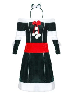 Women Christmas Costume Full Set Tunic Dress Deep Green Polyester Fiber Sash Dress Gloves Polyester Color Block Christmas Holidays Costumes -Christmas Costumes Store 202111051821130139853