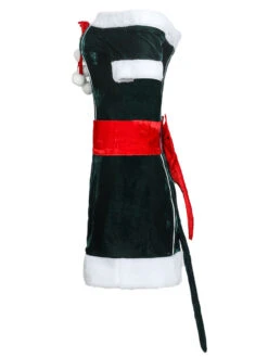 Women Christmas Costume Full Set Tunic Dress Deep Green Polyester Fiber Sash Dress Gloves Polyester Color Block Christmas Holidays Costumes -Christmas Costumes Store 202111051821138715139