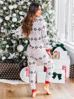 Family Christmas Pajamas For Adult Polyester White Christmas Pattern Pants Top 2-Piece Set -Christmas Costumes Store 202111261605461753040