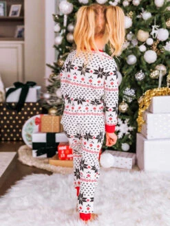 Family Christmas Pajamas For Adult Polyester White Christmas Pattern Pants Top 2-Piece Set -Christmas Costumes Store 202111261605489612484