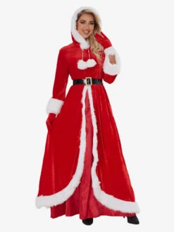 Women's Christmas Dress Red Polyester Fiber Gloves Dress Sash Polyester Two-Tone Christmas Holidays Costumes -Christmas Costumes Store 202211071146411436477