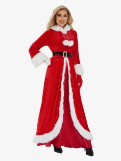 Women's Christmas Dress Red Polyester Fiber Gloves Dress Sash Polyester Two-Tone Christmas Holidays Costumes -Christmas Costumes Store 202211071146414567667