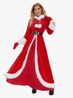 Women's Christmas Dress Red Polyester Fiber Gloves Dress Sash Polyester Two-Tone Christmas Holidays Costumes -Christmas Costumes Store 202211071146417441906