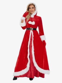 Women's Christmas Dress Red Polyester Fiber Gloves Dress Sash Polyester Two-Tone Christmas Holidays Costumes