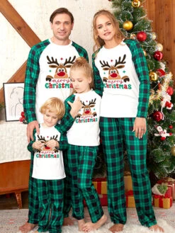 Christmas Matching Family Pajamas Kid's Adult's Polyester Christmas Pattern Top Pants