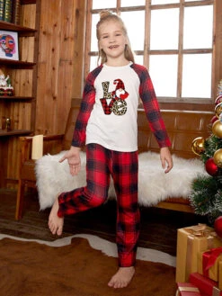 Matching Family Christmas Pajamas Kid's Adult's Polyester Christmas Pattern Pants Top -Christmas Costumes Store 202211151119400998204