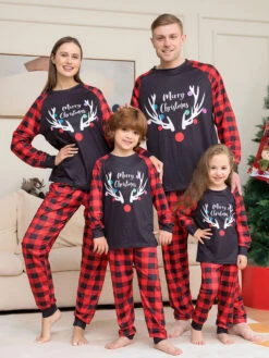 Christmas Matching Family Pajamas Adult's Kid's Polyester Christmas Pattern Pants Top -Christmas Costumes Store 202211151120009074602