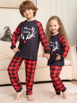 Christmas Matching Family Pajamas Adult's Kid's Polyester Christmas Pattern Pants Top -Christmas Costumes Store 202211151120024316855