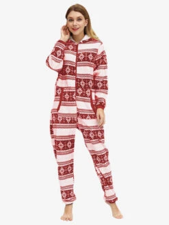 Family Christmas Pajamas Adult's Polyester Christmas Pattern Jumpsuit