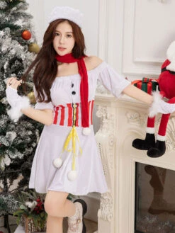 Women's Christmas Set White Hat Dress Gloves Polyester Christmas Holidays Costumes -Christmas Costumes Store 202211221420201667594