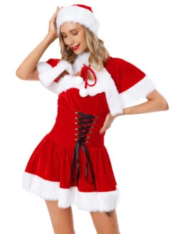 Women's Christmas Tunic Coffee Brown Hat Cloak Dress Polyester Christmas Holidays Costumes -Christmas Costumes Store 202211241332513038022