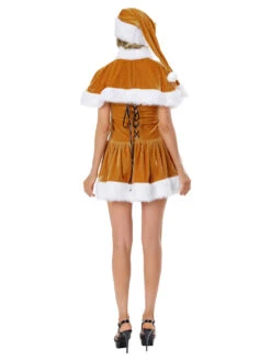 Women's Christmas Tunic Coffee Brown Hat Cloak Dress Polyester Christmas Holidays Costumes -Christmas Costumes Store 20221124133252276815