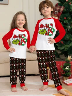 Matching Family Christmas Pajamas Kid's Baby's Polyester Cotton Pants Top Sets -Christmas Costumes Store 202212011031085851476