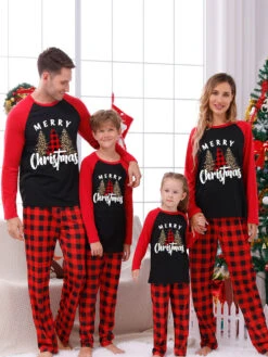 Christmas Matching Family Pajamas Kid's Toddler's Plaid Christmas Pattern Pants Top Sets -Christmas Costumes Store 202212081414293924108