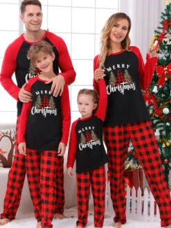 Christmas Matching Family Pajamas Kid's Toddler's Plaid Christmas Pattern Pants Top Sets