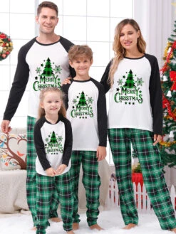Family Christmas Pajamas Adult's Toddler's Christmas Pattern Plaid Pants Top Sets