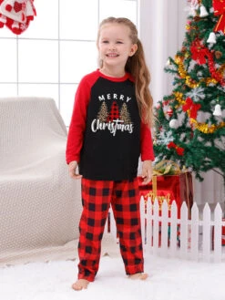 Christmas Matching Family Pajamas Kid's Toddler's Plaid Christmas Pattern Pants Top Sets -Christmas Costumes Store 202212081414413468062