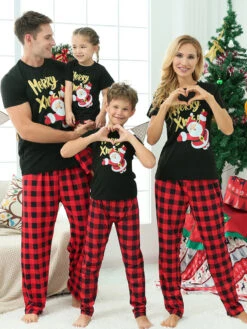 Christmas Matching Family Pajamas Adult's Baby's Christmas Pattern Plaid Top Pants Sets