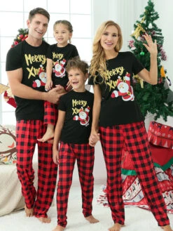 Christmas Matching Family Pajamas Adult's Baby's Christmas Pattern Plaid Top Pants Sets -Christmas Costumes Store 202212081414441771488