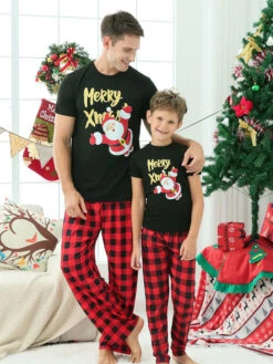 Christmas Matching Family Pajamas Adult's Baby's Christmas Pattern Plaid Top Pants Sets -Christmas Costumes Store 202212081414453007712