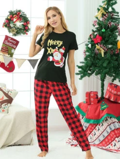 Christmas Matching Family Pajamas Adult's Baby's Christmas Pattern Plaid Top Pants Sets -Christmas Costumes Store 202212081414471994180