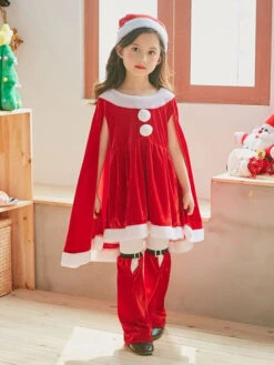 Christmas Costume Kids Outfit Dresses Shorts Hat 3 Piece Set For Little Girls Halloween