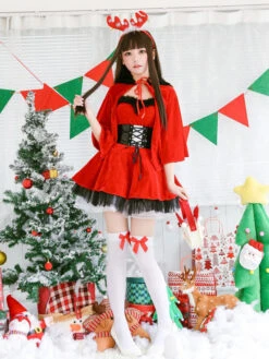 Women Christmas Dresses Red Santa Claus Costume Set Halloween