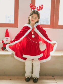 Kids Cloak Christmas Costume Red Cover Ups For Little Girls Halloween