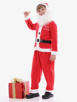 Kids Cosplay Costume Santa Claus Red Polyester Fiber Top Hat Sash Pants 4-Piece Set Kids Christmas Costume -Christmas Costumes Store bcfa3c62 0215 4500 a247 9d8bf422e50a