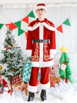 Christmas Santa Clause Costume Men Top Pants Beard Hat Cape Sash Shoe Cover Outfit 7 Piece Halloween -Christmas Costumes Store d45552a0 c269 4d40 a3b1 1c1900fe7e8f